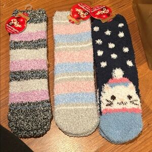 Fuzzy Striped and Cat Design Socks